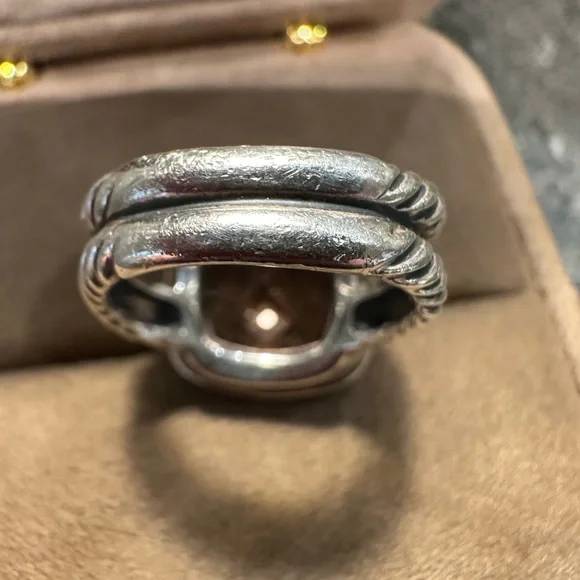 David Yurman Albion 11mm Morganite SS Ring w/Midnight Melange Diamonds - Size 6 - Picture 5 of 9